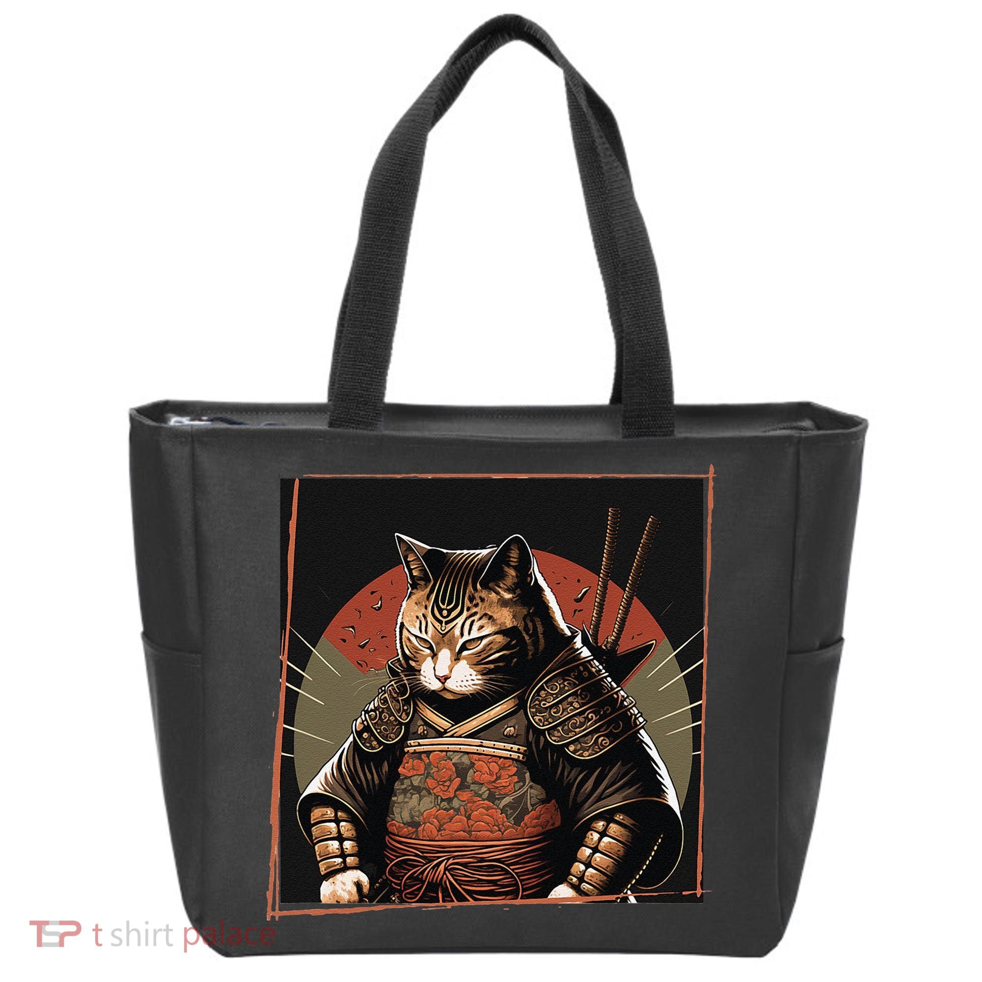 Japanese Art Cat Ninja Ukiyo-e Anime Style Samurai Cat Tote Bag