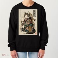 Japanese Art Cat Ninja Ukiyo-e Anime Style Samurai Cat Women's Sweatshirt thumb 0