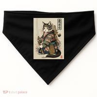 Japanese Art Cat Ninja Ukiyo-e Anime Style Samurai Cat USA-Made Doggie Bandana thumb 0