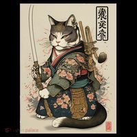 Japanese Art Cat Ninja Ukiyo-e Anime Style Samurai Cat Long Sleeve Shirt thumb 2