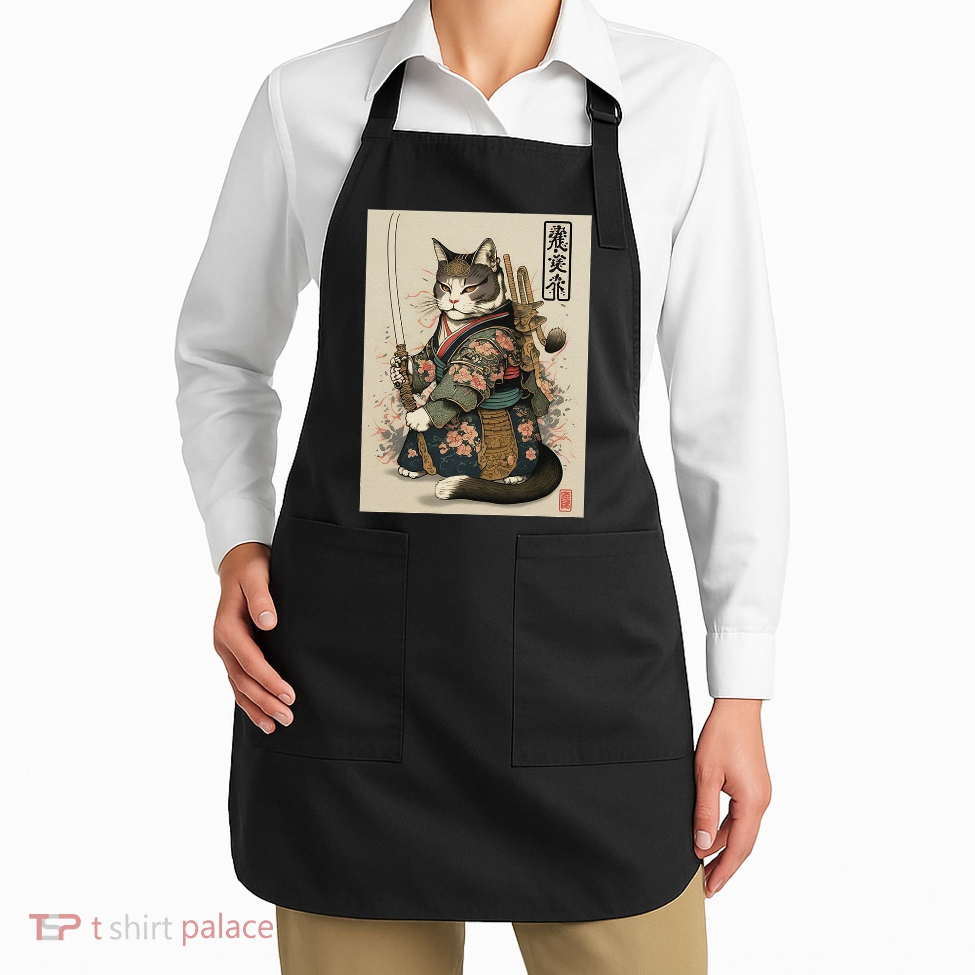 Japanese Art Cat Ninja Ukiyo-e Anime Style Samurai Cat Apron