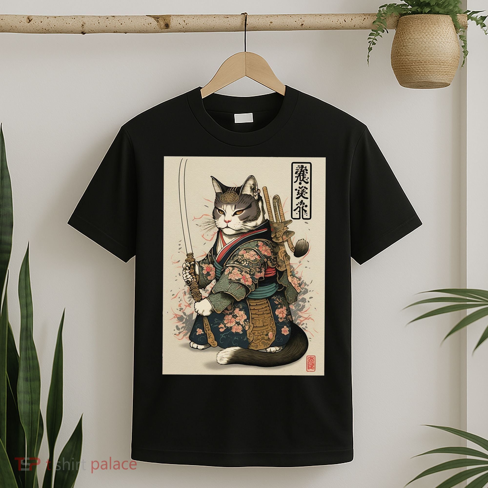 Japanese Art Cat Ninja Ukiyo-e Anime Style Samurai Cat T-Shirt