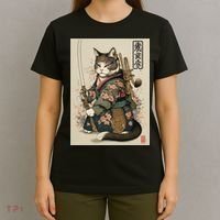 Japanese Art Cat Ninja Ukiyo-e Anime Style Samurai Cat T-Shirt thumb 4