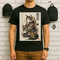 Japanese Art Cat Ninja Ukiyo-e Anime Style Samurai Cat T-Shirt thumb 6