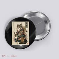 Japanese Art Cat Ninja Ukiyo-e Anime Style Samurai Cat Button thumb 0