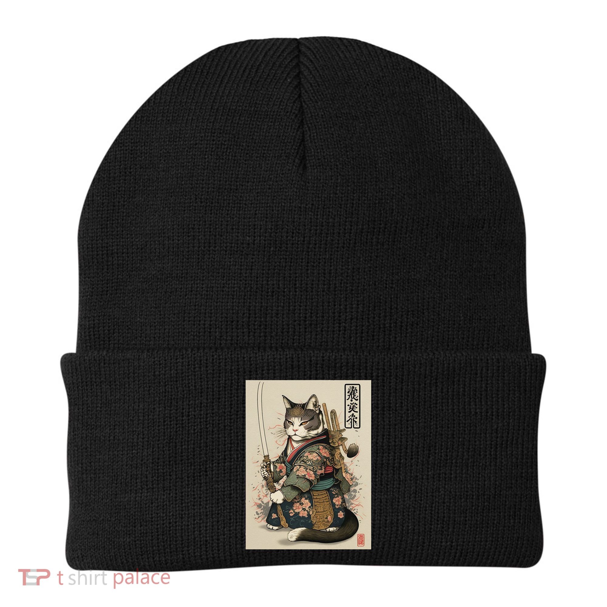 Japanese Art Cat Ninja Ukiyo-e Anime Style Samurai Cat Beanie