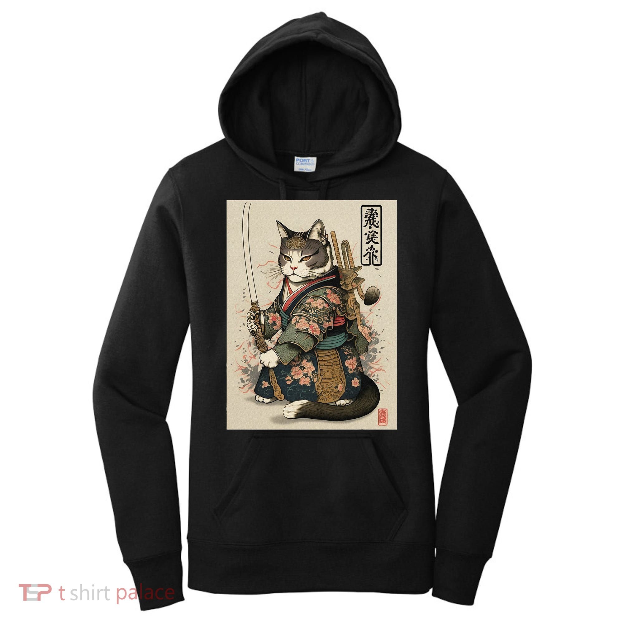 Japanese Art Cat Ninja Ukiyo-e Anime Style Samurai Cat Women's Hoodie