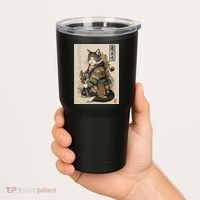 Japanese Art Cat Ninja Ukiyo-e Anime Style Samurai Cat Tumbler thumb 2
