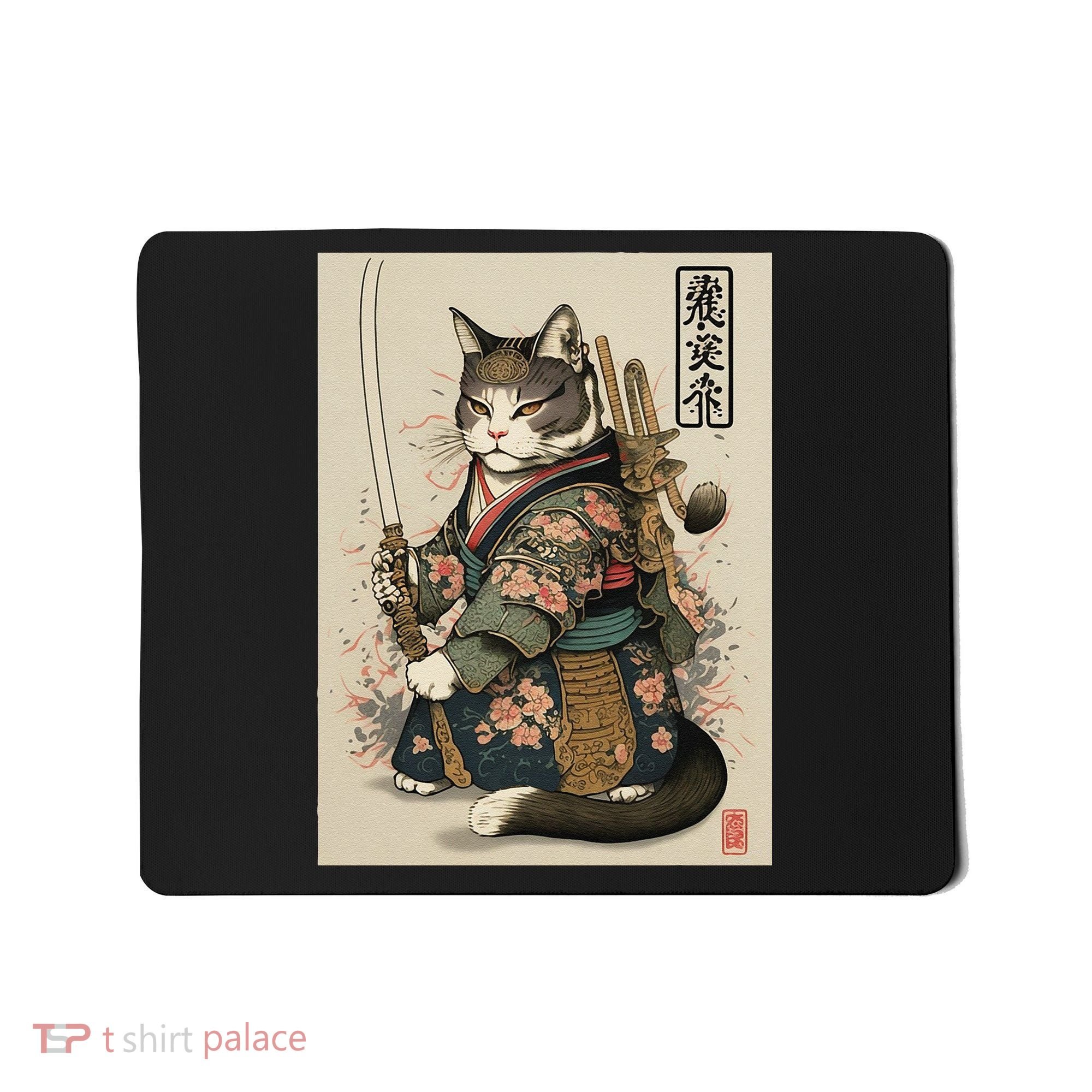 Japanese Art Cat Ninja Ukiyo-e Anime Style Samurai Cat Mousepad