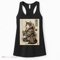 Japanese Art Cat Ninja Ukiyo-e Anime Style Samurai Cat Women's Tank Top thumb 0