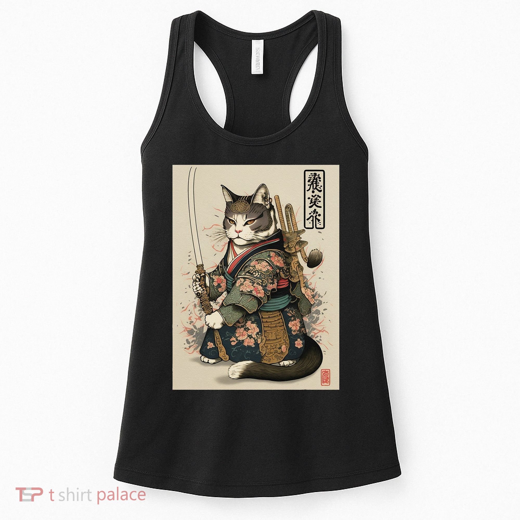 Japanese Art Cat Ninja Ukiyo-e Anime Style Samurai Cat Women's Tank Top
