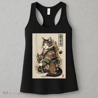 Japanese Art Cat Ninja Ukiyo-e Anime Style Samurai Cat Women's Tank Top thumb 3