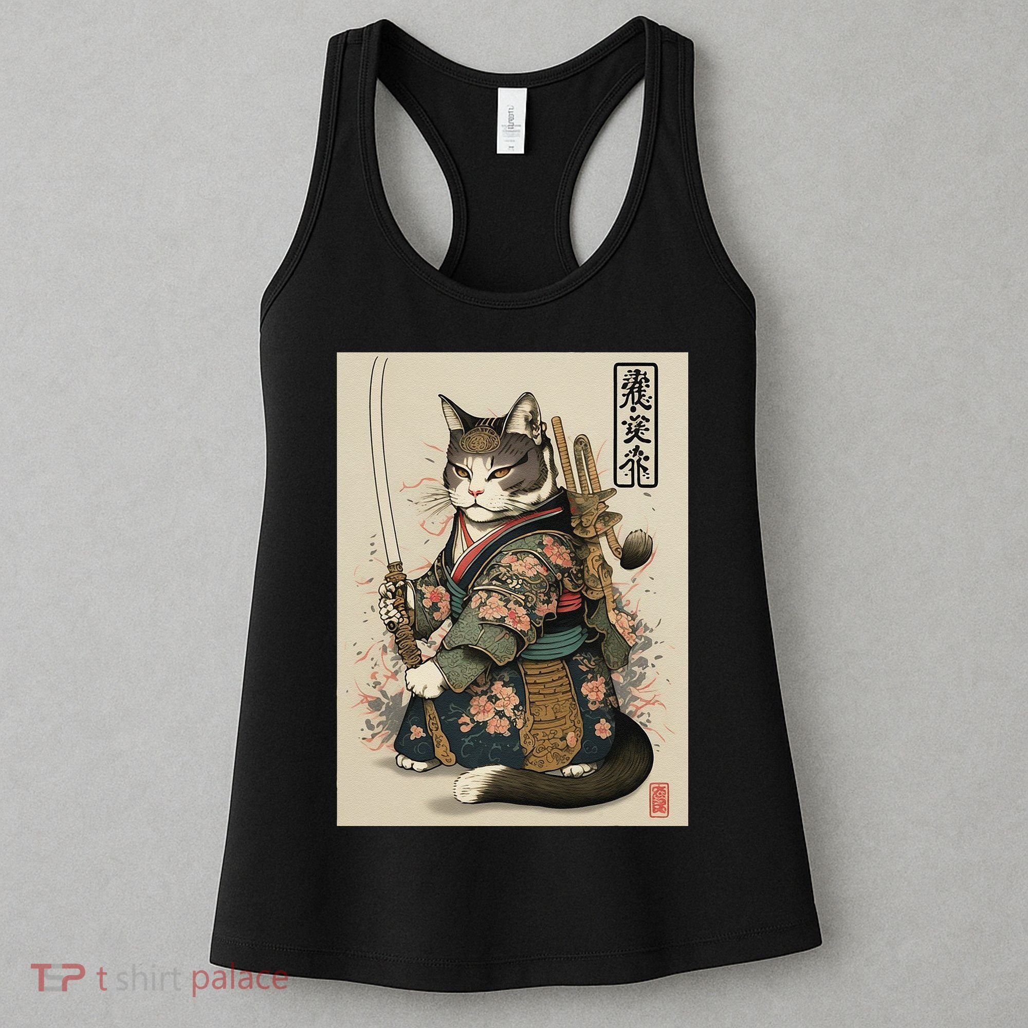Japanese Art Cat Ninja Ukiyo-e Anime Style Samurai Cat Women's Tank Top