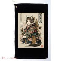 Japanese Art Cat Ninja Ukiyo-e Anime Style Samurai Cat Golf Towel thumb 0