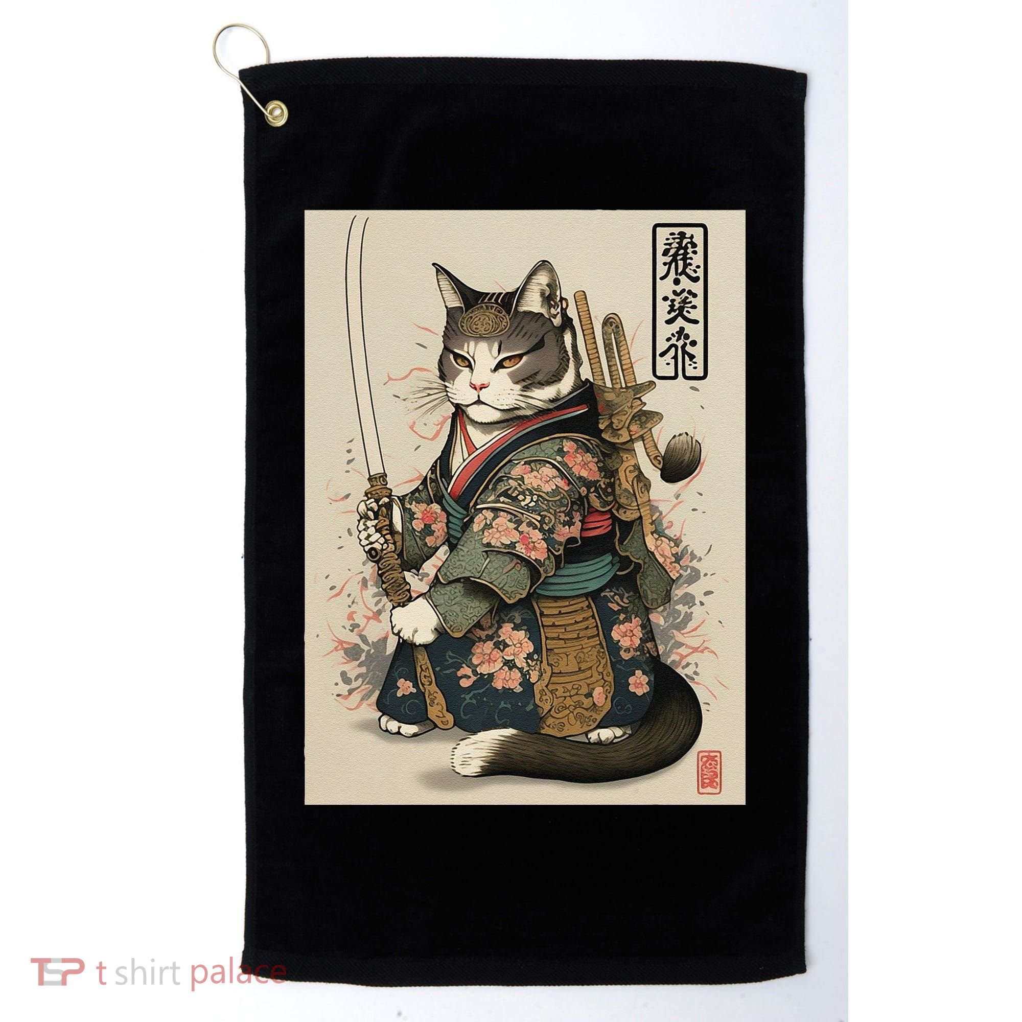 Japanese Art Cat Ninja Ukiyo-e Anime Style Samurai Cat Golf Towel