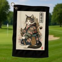Japanese Art Cat Ninja Ukiyo-e Anime Style Samurai Cat Golf Towel thumb 1