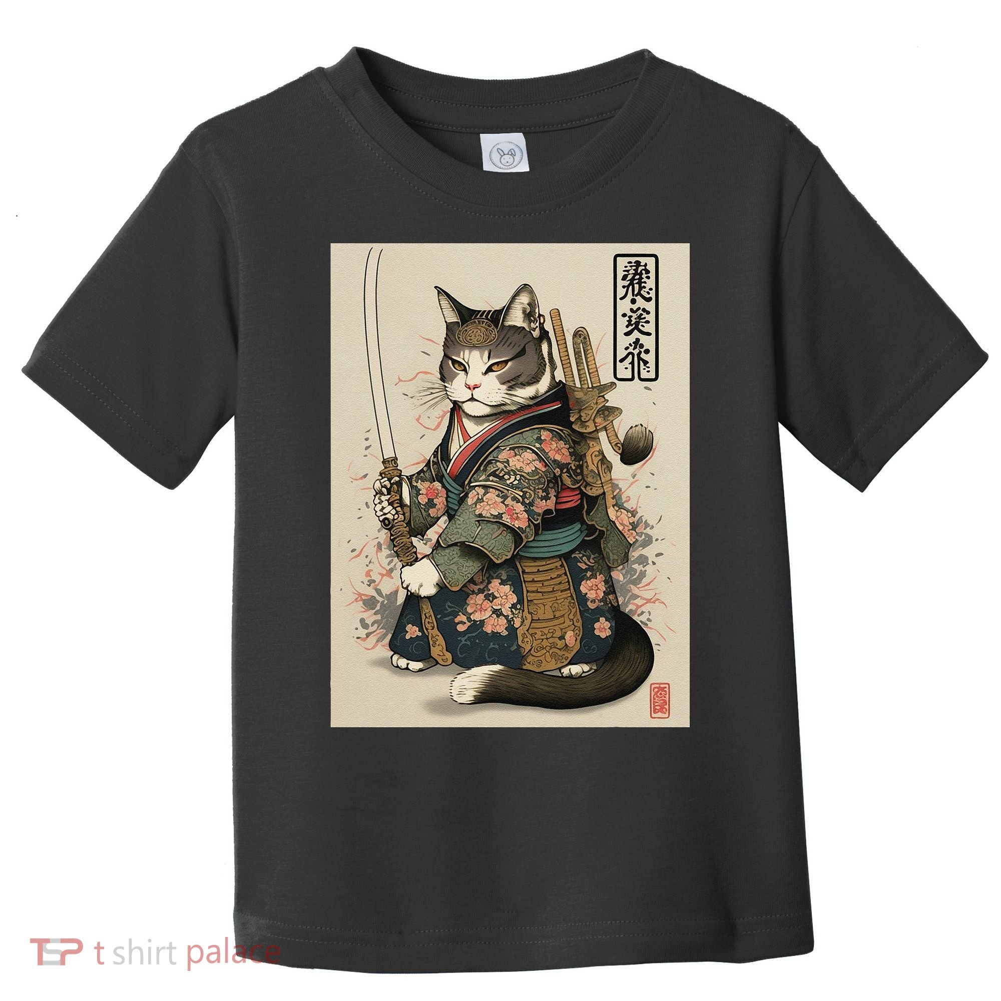 Japanese Art Cat Ninja Ukiyo-e Anime Style Samurai Cat Toddler T-Shirt
