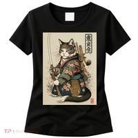 Japanese Art Cat Ninja Ukiyo-e Anime Style Samurai Cat Women's T-Shirt thumb 0