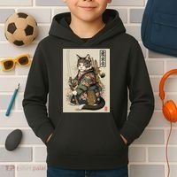 Japanese Art Cat Ninja Ukiyo-e Anime Style Samurai Cat Kids Hoodie thumb 2