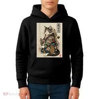 Japanese Art Cat Ninja Ukiyo-e Anime Style Samurai Cat Kids Hoodie thumb 4