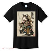 Japanese Art Cat Ninja Ukiyo-e Anime Style Samurai Cat Kids T-Shirt thumb 0