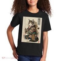 Japanese Art Cat Ninja Ukiyo-e Anime Style Samurai Cat Kids T-Shirt thumb 2