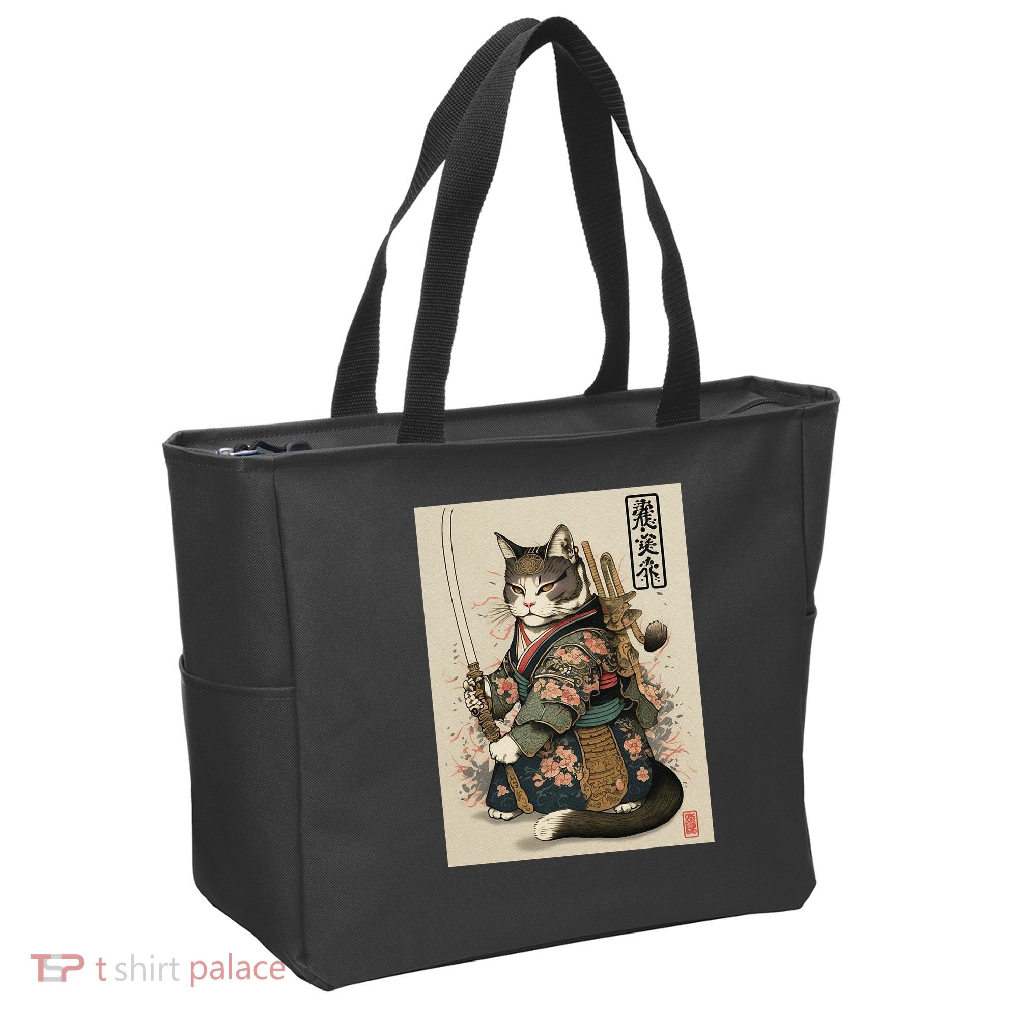 Japanese Art Cat Ninja Ukiyo-e Anime Style Samurai Cat Tote Bag
