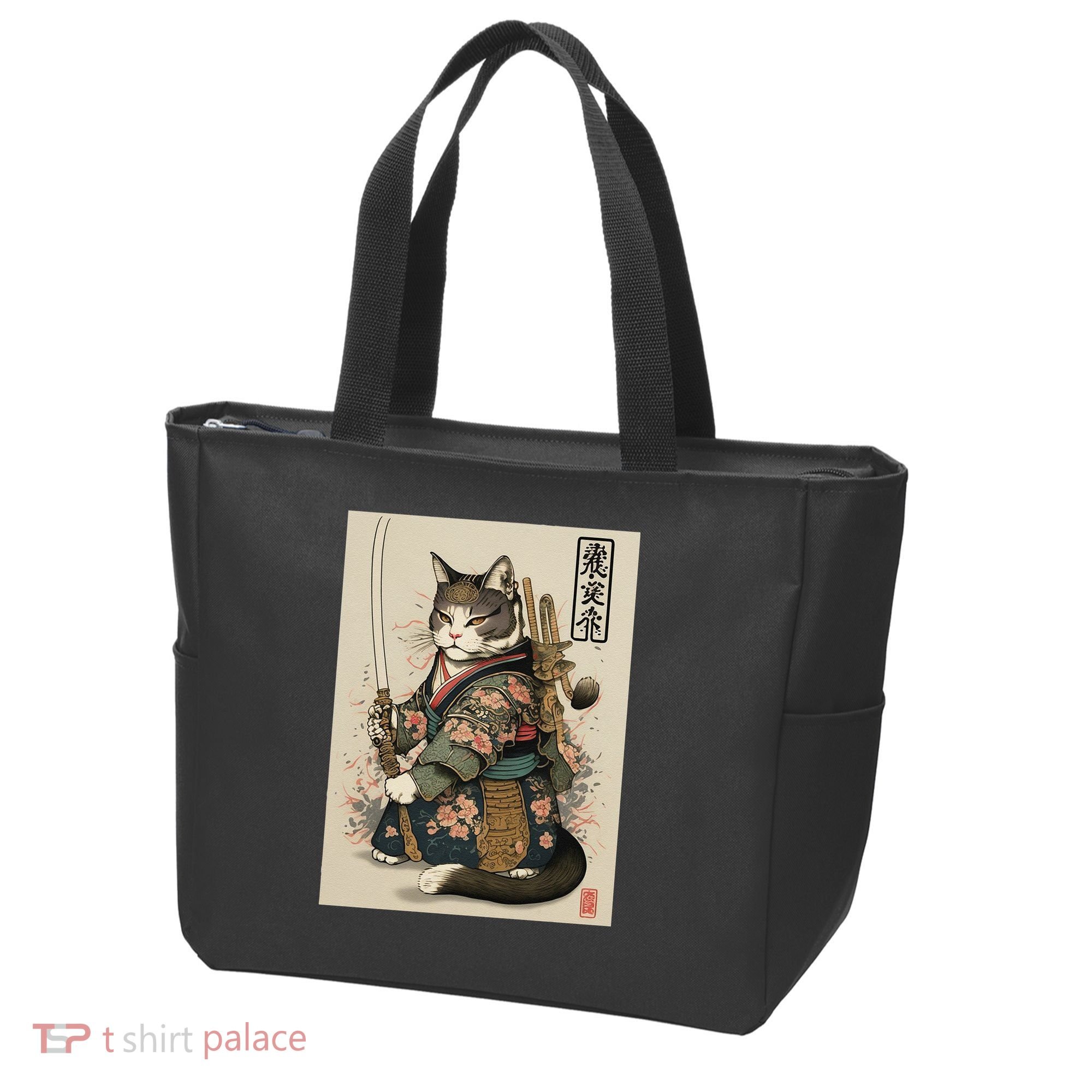 Japanese Art Cat Ninja Ukiyo-e Anime Style Samurai Cat Tote Bag