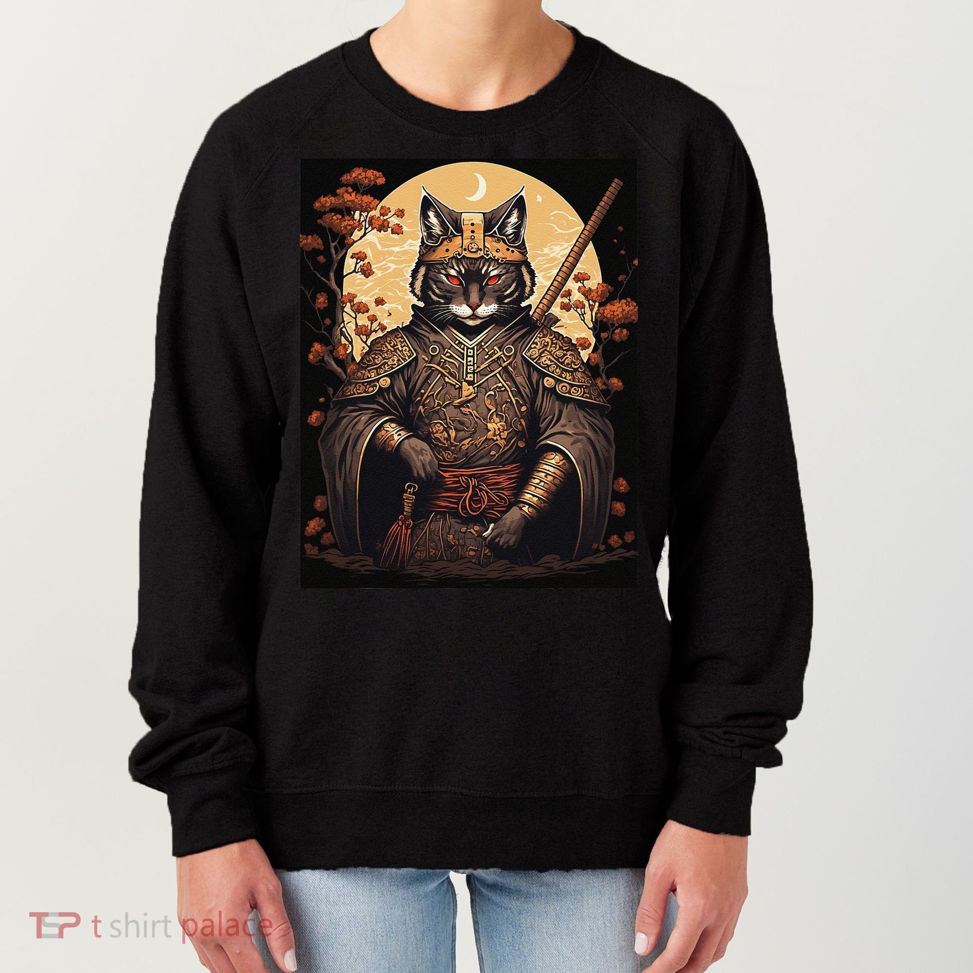 Japanese Art Cat Ninja Ukiyo-e Anime Style Samurai Cat Women's Sweatshirt