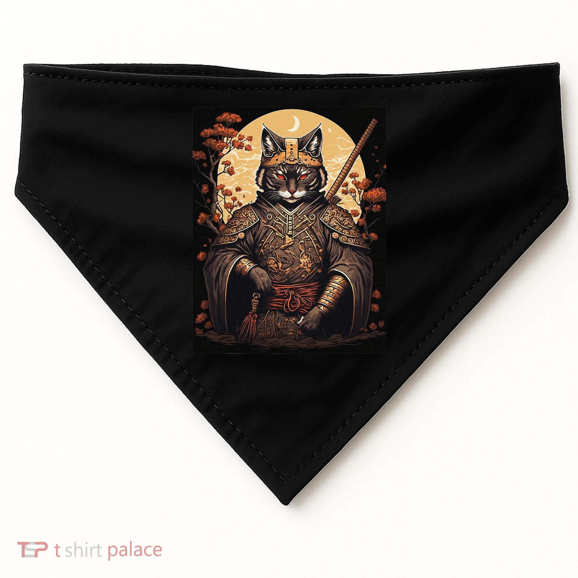 Japanese Art Cat Ninja Ukiyo-e Anime Style Samurai Cat USA-Made Doggie Bandana