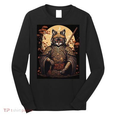 Japanese Art Cat Ninja Ukiyo-e Anime Style Samurai Cat Long Sleeve Shirt