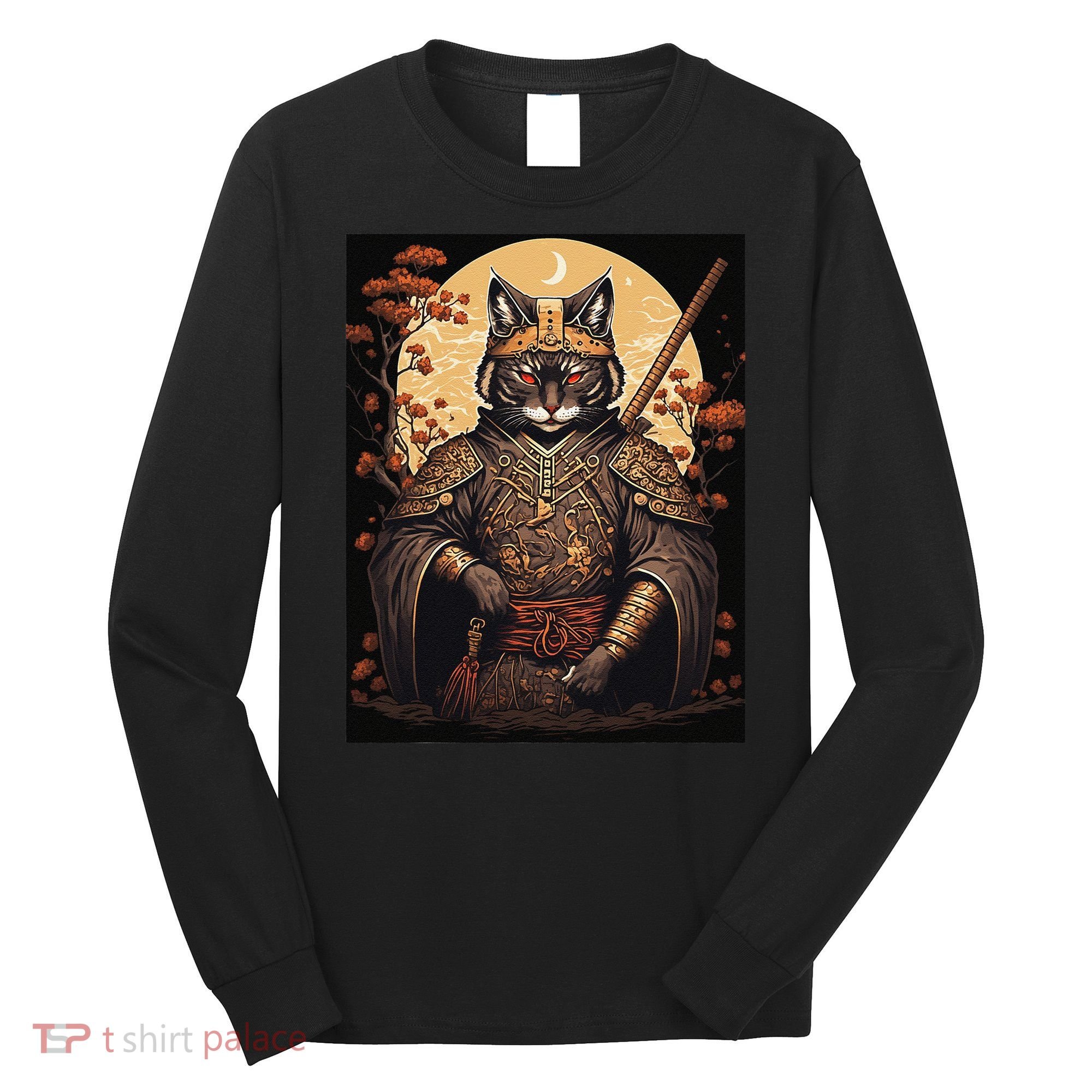 Japanese Art Cat Ninja Ukiyo-e Anime Style Samurai Cat Long Sleeve Shirt