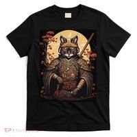 Japanese Art Cat Ninja Ukiyo-e Anime Style Samurai Cat T-Shirt thumb 0