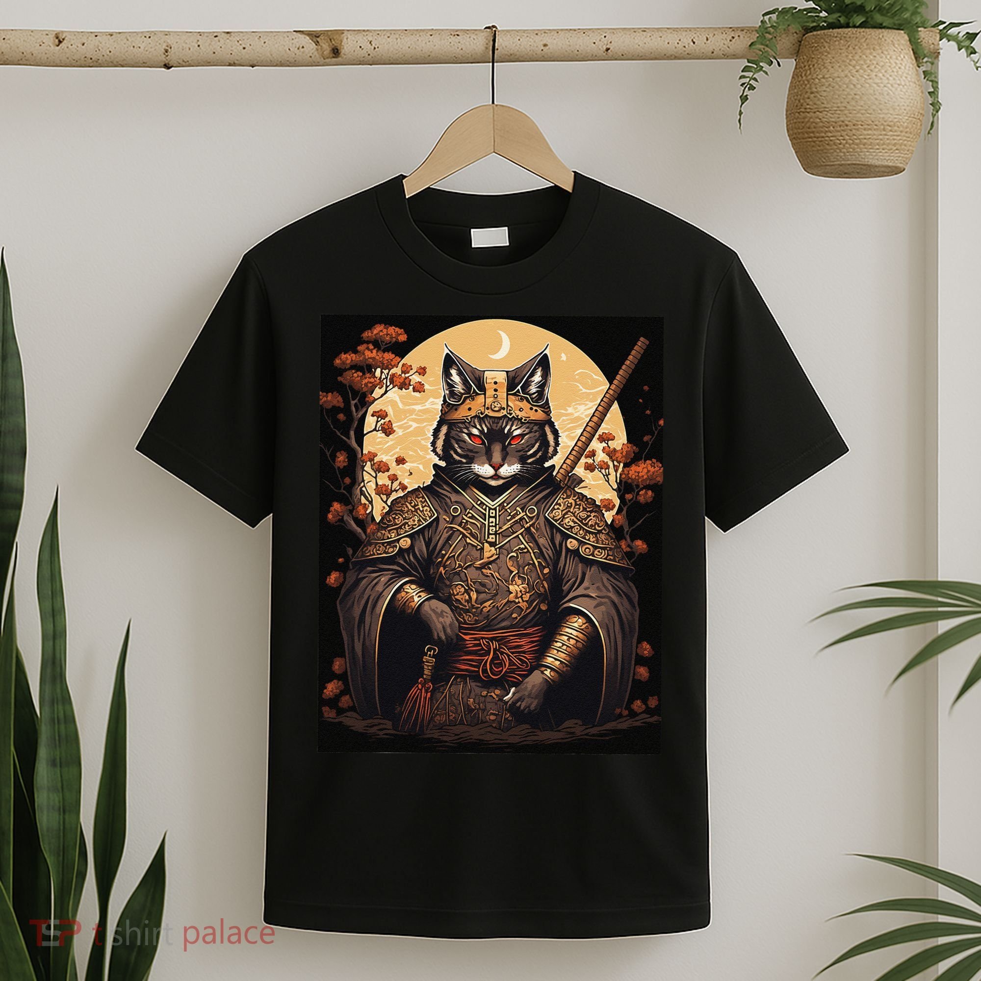 Japanese Art Cat Ninja Ukiyo-e Anime Style Samurai Cat T-Shirt