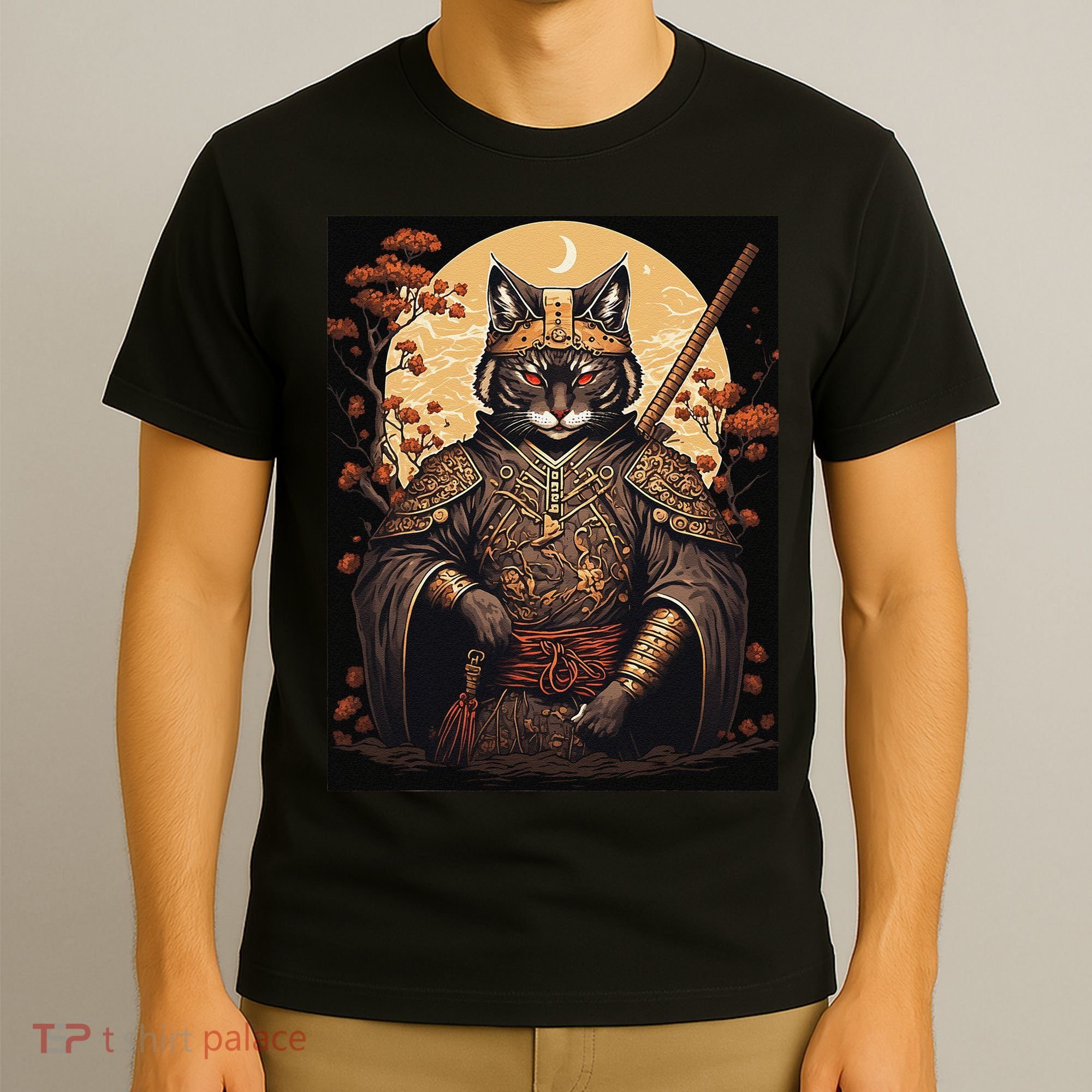 Japanese Art Cat Ninja Ukiyo-e Anime Style Samurai Cat T-Shirt