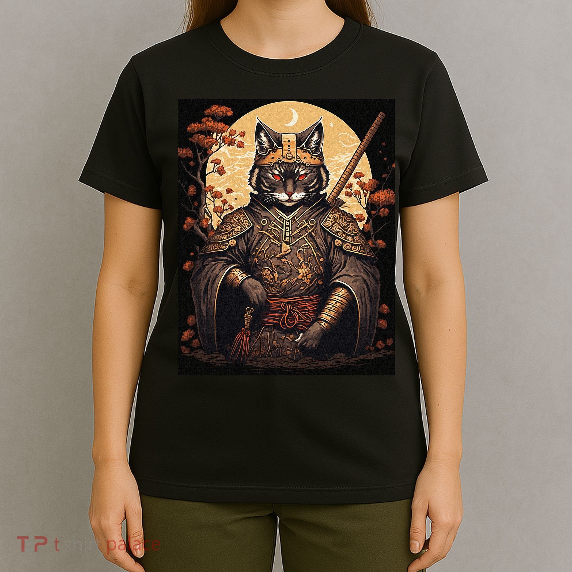 Japanese Art Cat Ninja Ukiyo-e Anime Style Samurai Cat T-Shirt