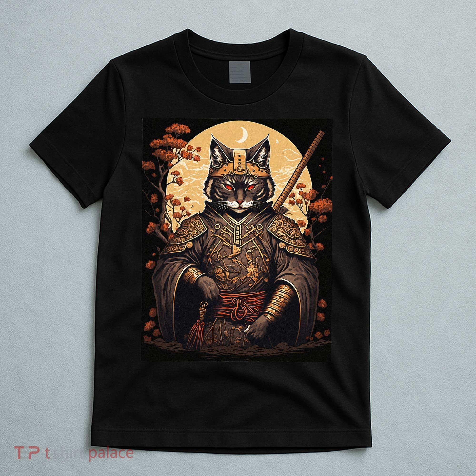 Japanese Art Cat Ninja Ukiyo-e Anime Style Samurai Cat T-Shirt