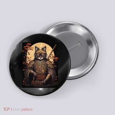 Japanese Art Cat Ninja Ukiyo-e Anime Style Samurai Cat Button