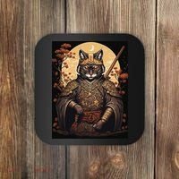 Japanese Art Cat Ninja Ukiyo-e Anime Style Samurai Cat Coaster thumb 0