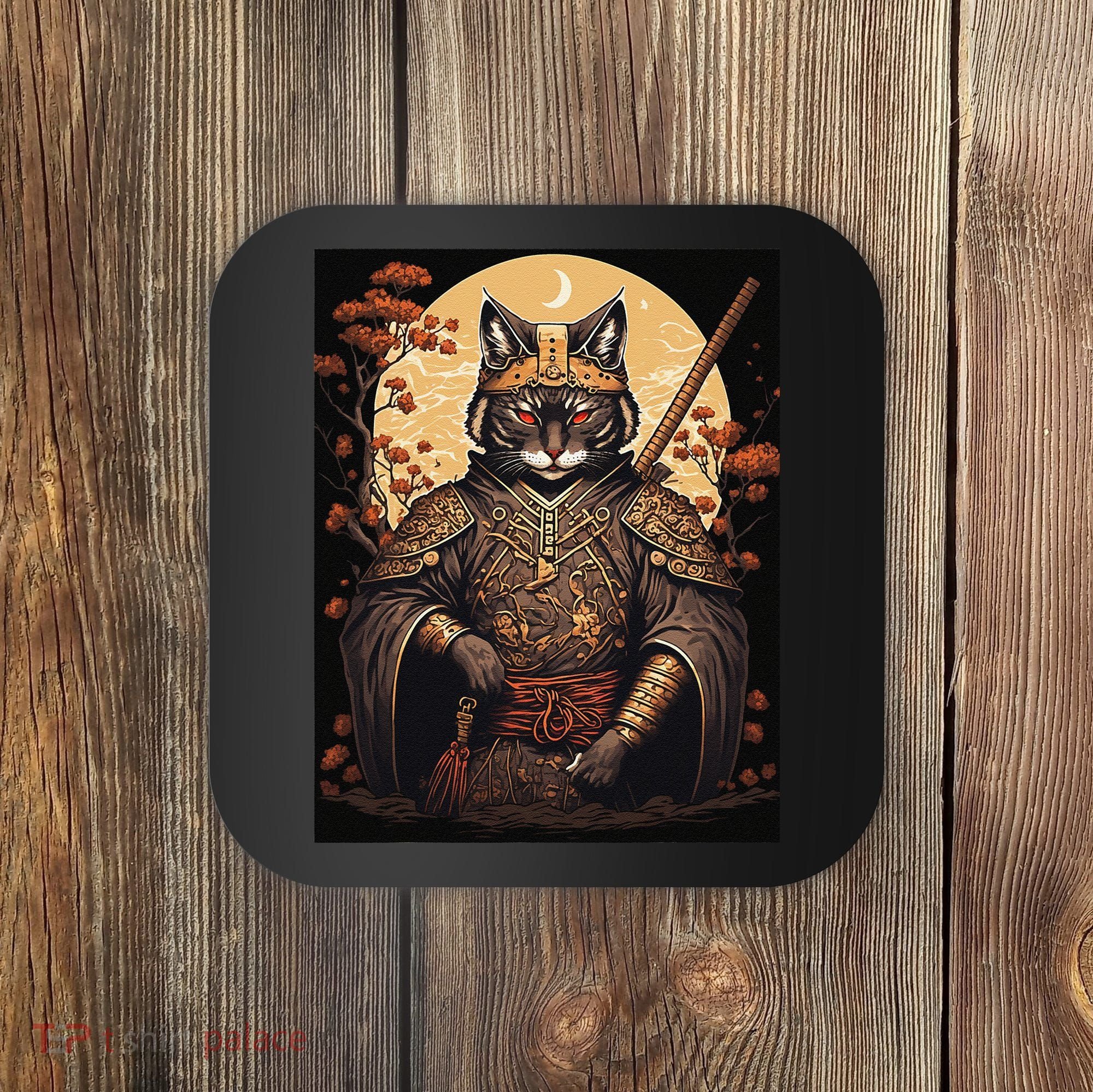 Japanese Art Cat Ninja Ukiyo-e Anime Style Samurai Cat Coaster