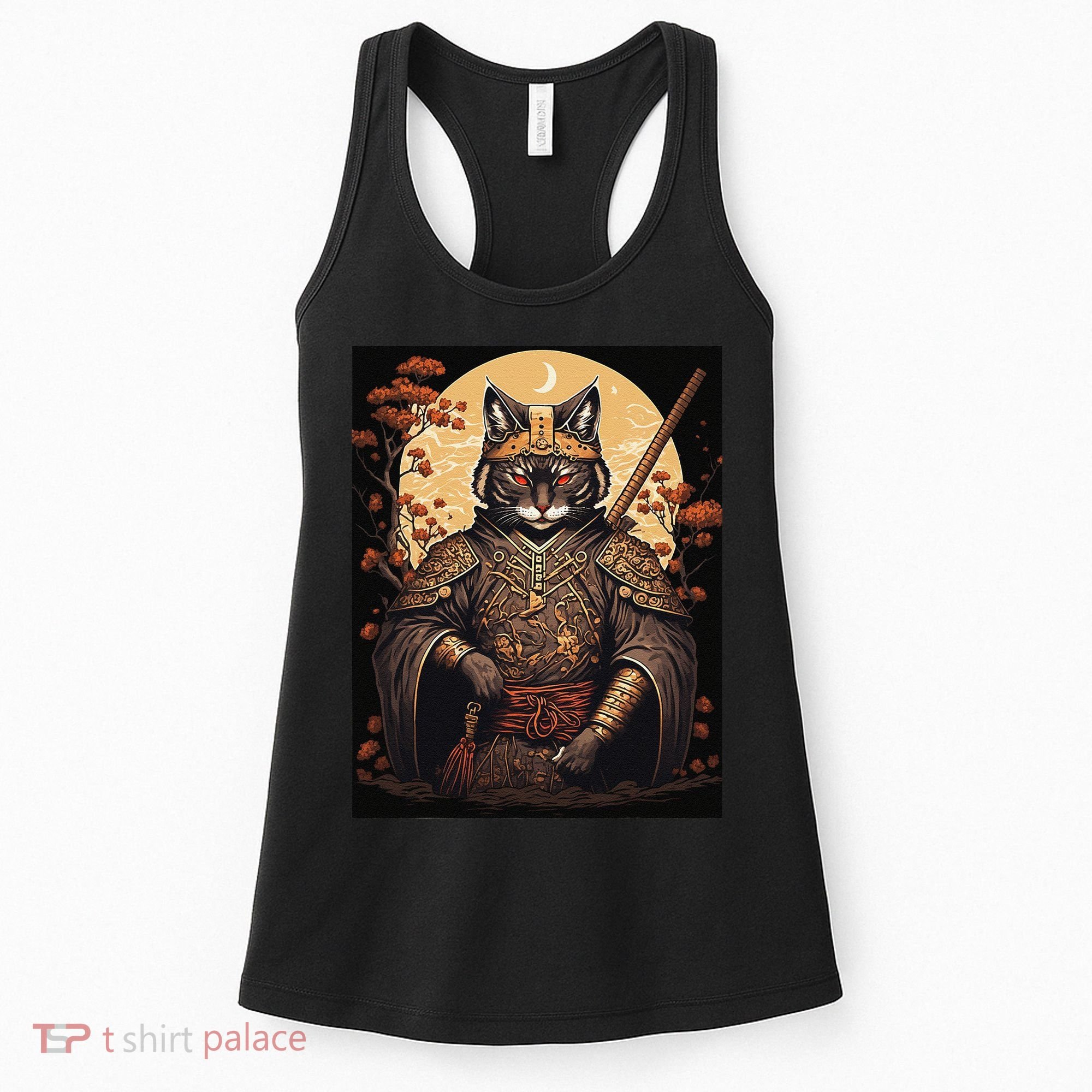 Japanese Art Cat Ninja Ukiyo-e Anime Style Samurai Cat Women's Tank Top