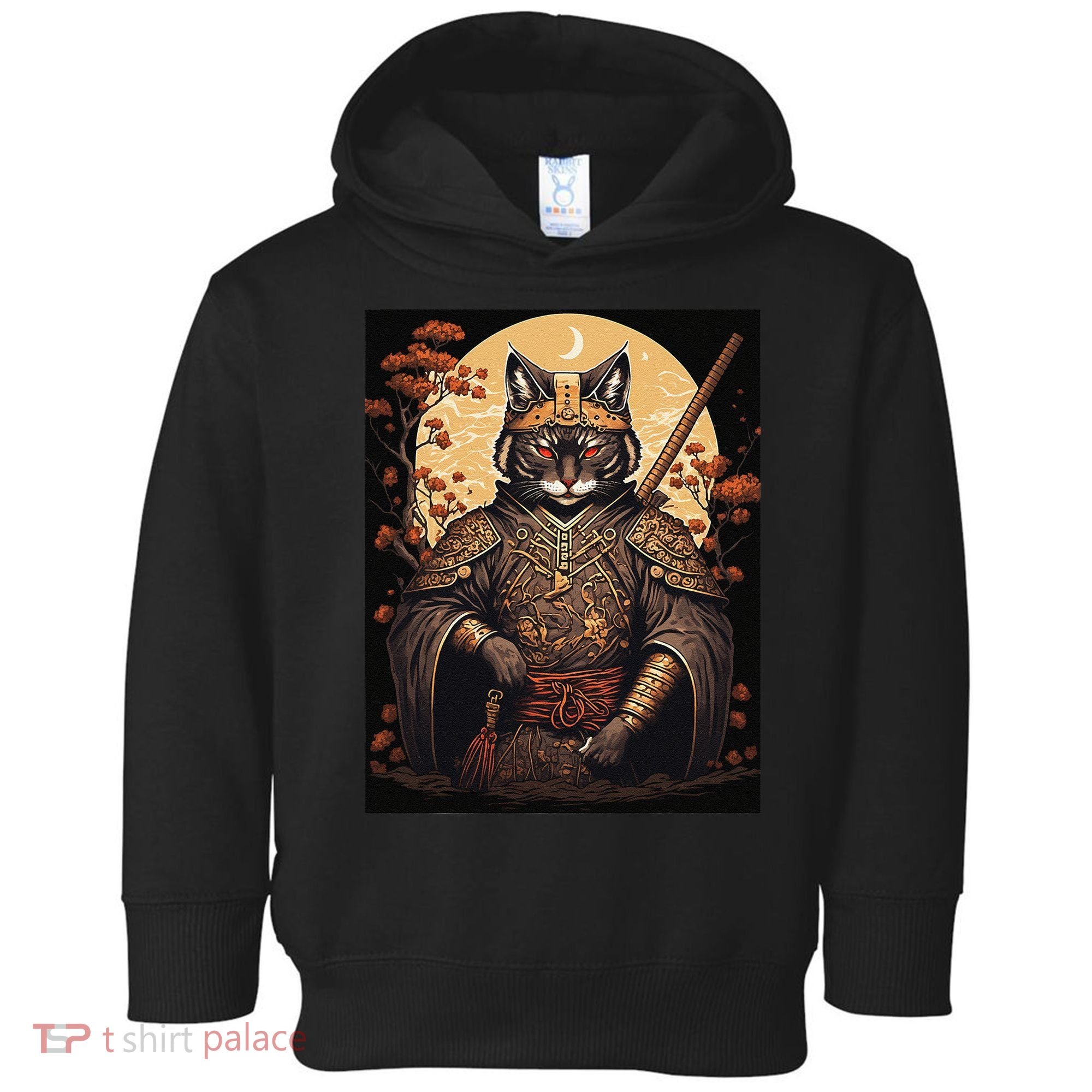 Japanese Art Cat Ninja Ukiyo-e Anime Style Samurai Cat Toddler Hoodie