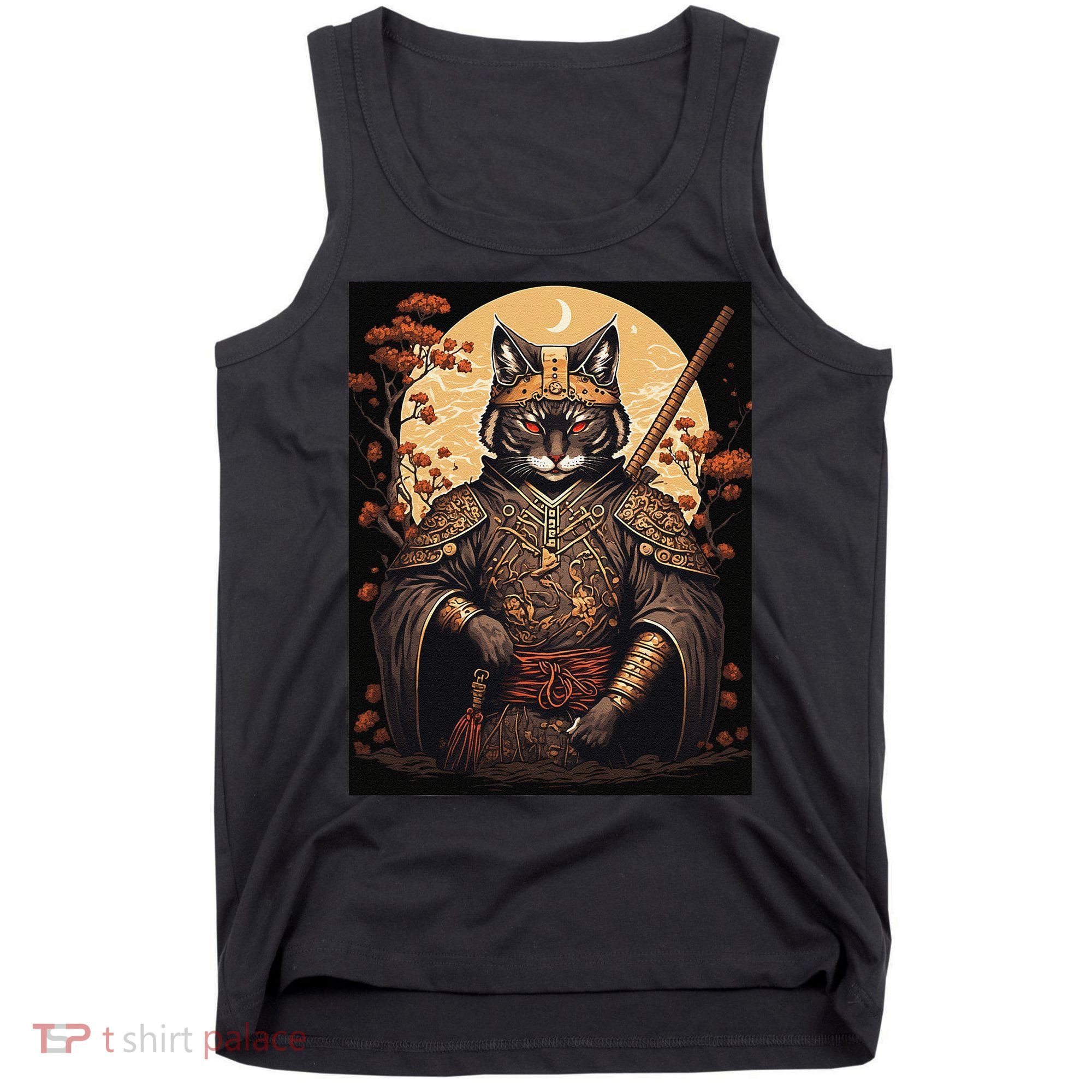 Japanese Art Cat Ninja Ukiyo-e Anime Style Samurai Cat Tank Top