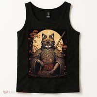 Japanese Art Cat Ninja Ukiyo-e Anime Style Samurai Cat Tank Top thumb 2