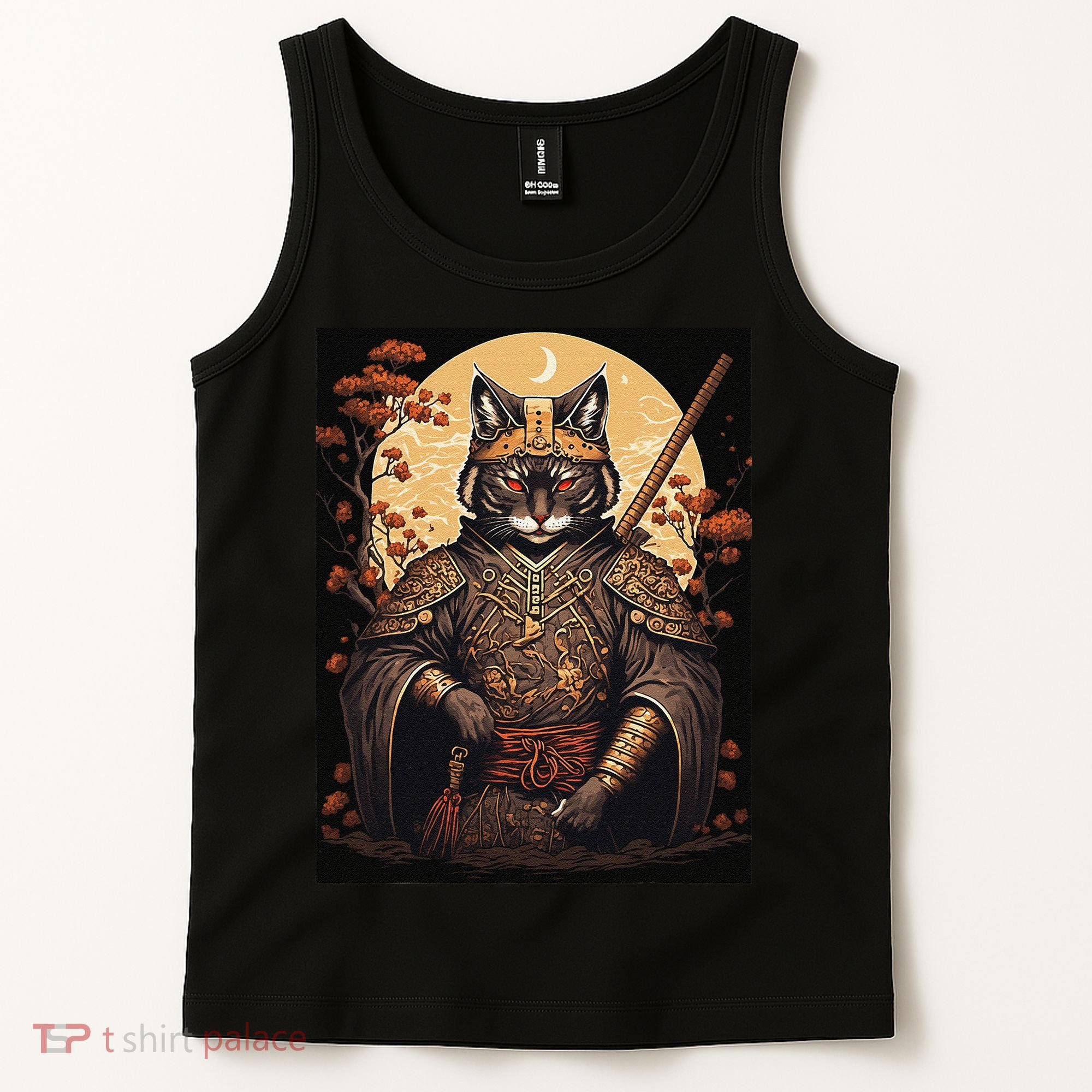 Japanese Art Cat Ninja Ukiyo-e Anime Style Samurai Cat Tank Top