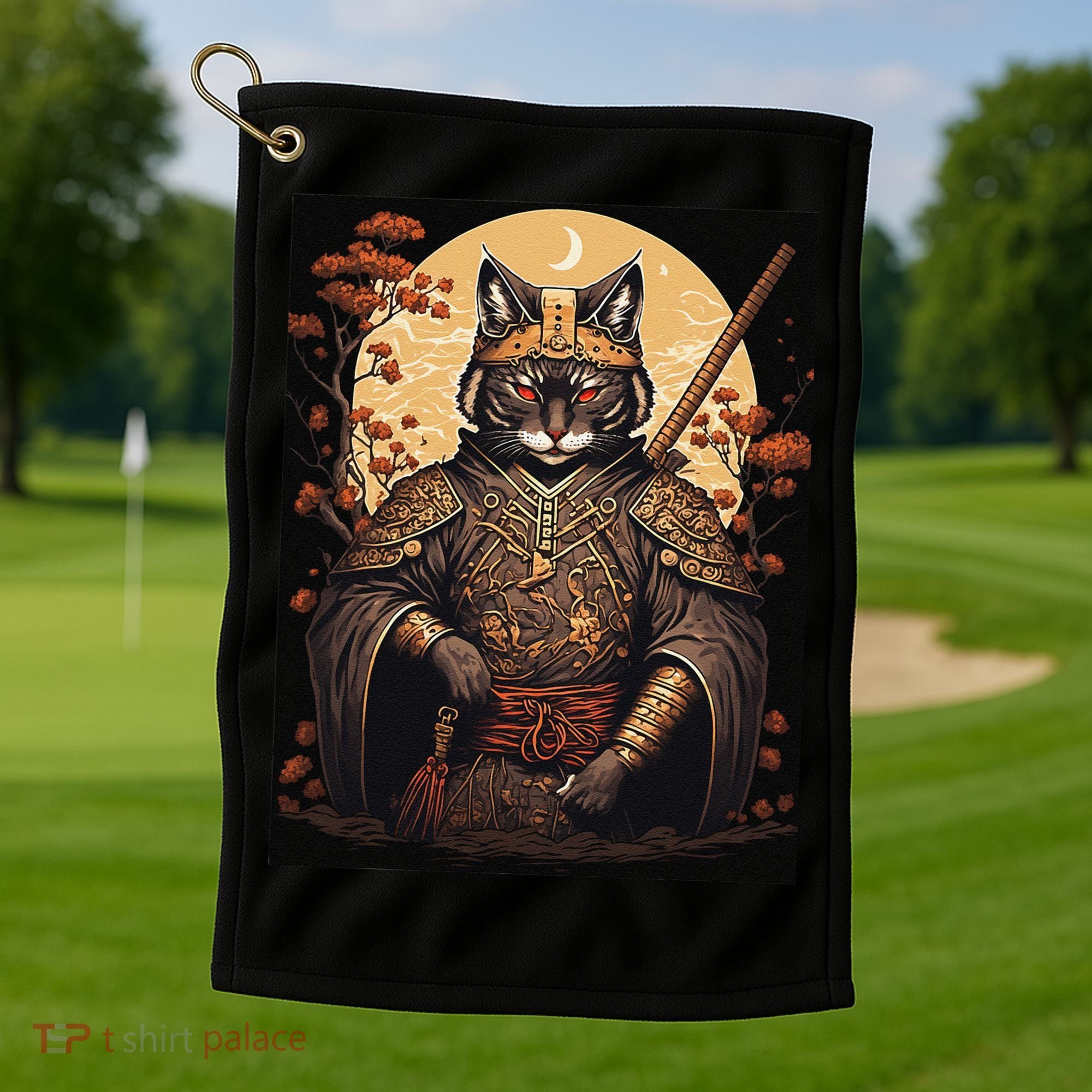 Japanese Art Cat Ninja Ukiyo-e Anime Style Samurai Cat Golf Towel