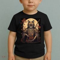 Japanese Art Cat Ninja Ukiyo-e Anime Style Samurai Cat Toddler T-Shirt thumb 2