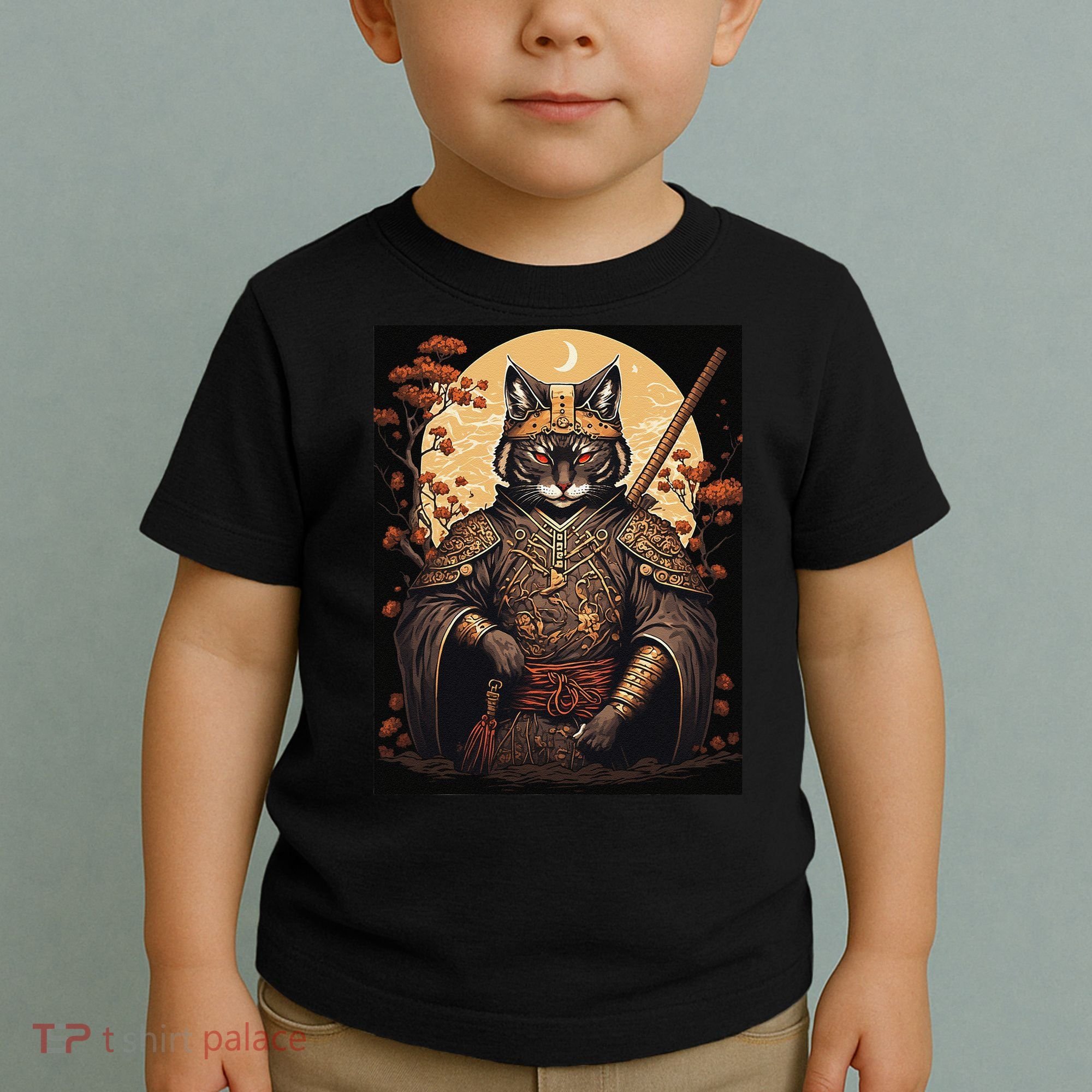 Japanese Art Cat Ninja Ukiyo-e Anime Style Samurai Cat Toddler T-Shirt