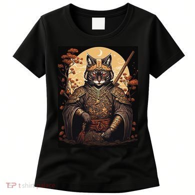 Japanese Art Cat Ninja Ukiyo-e Anime Style Samurai Cat Women's T-Shirt