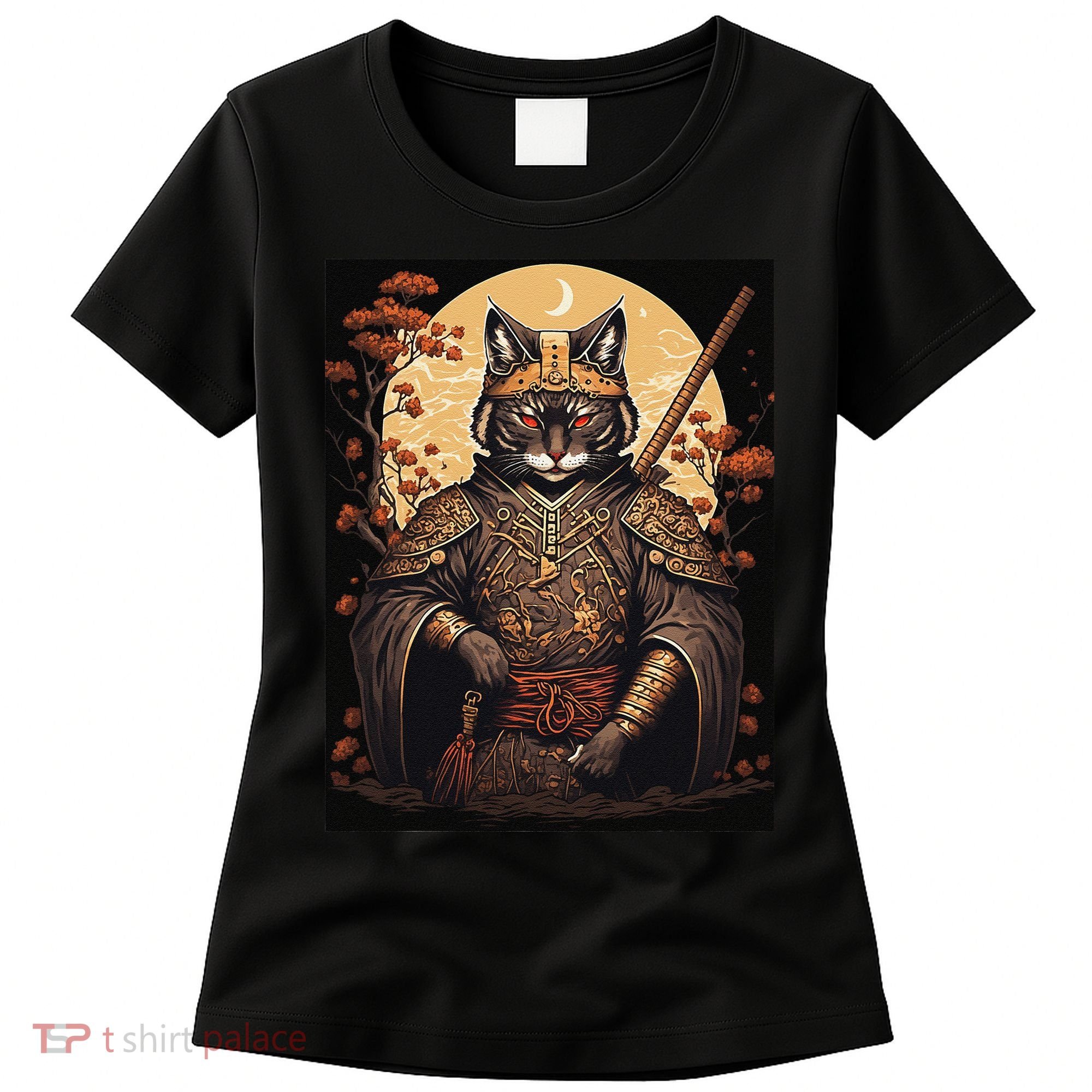 Japanese Art Cat Ninja Ukiyo-e Anime Style Samurai Cat Women's T-Shirt